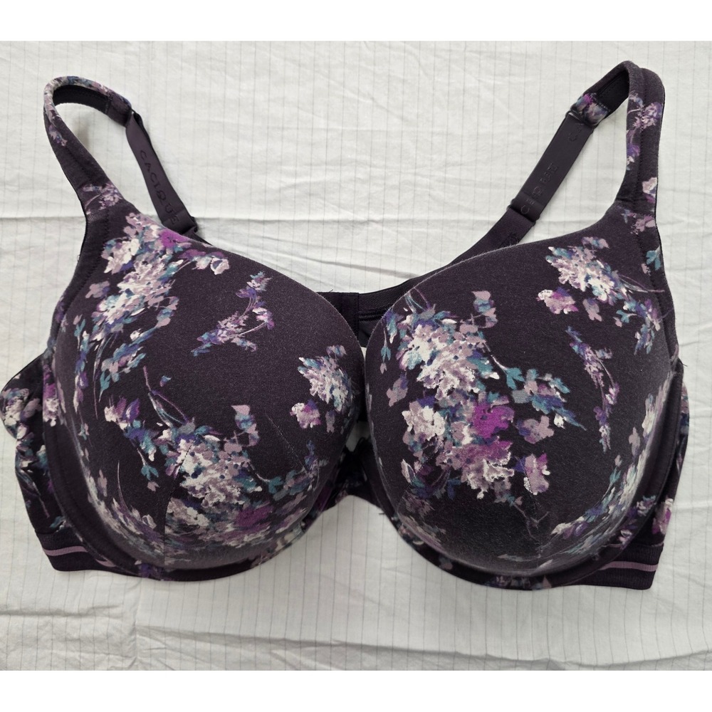 Cacique Purple Floral Underwire Full Coverage Bra 46DDD Plum Lingerie